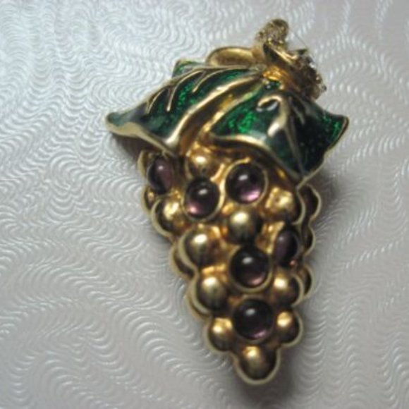 FLASH SALE Swarovski Swan Signed Petite Grape Brooch Purple Crystal/Green Enamel - Picture 5 of 5